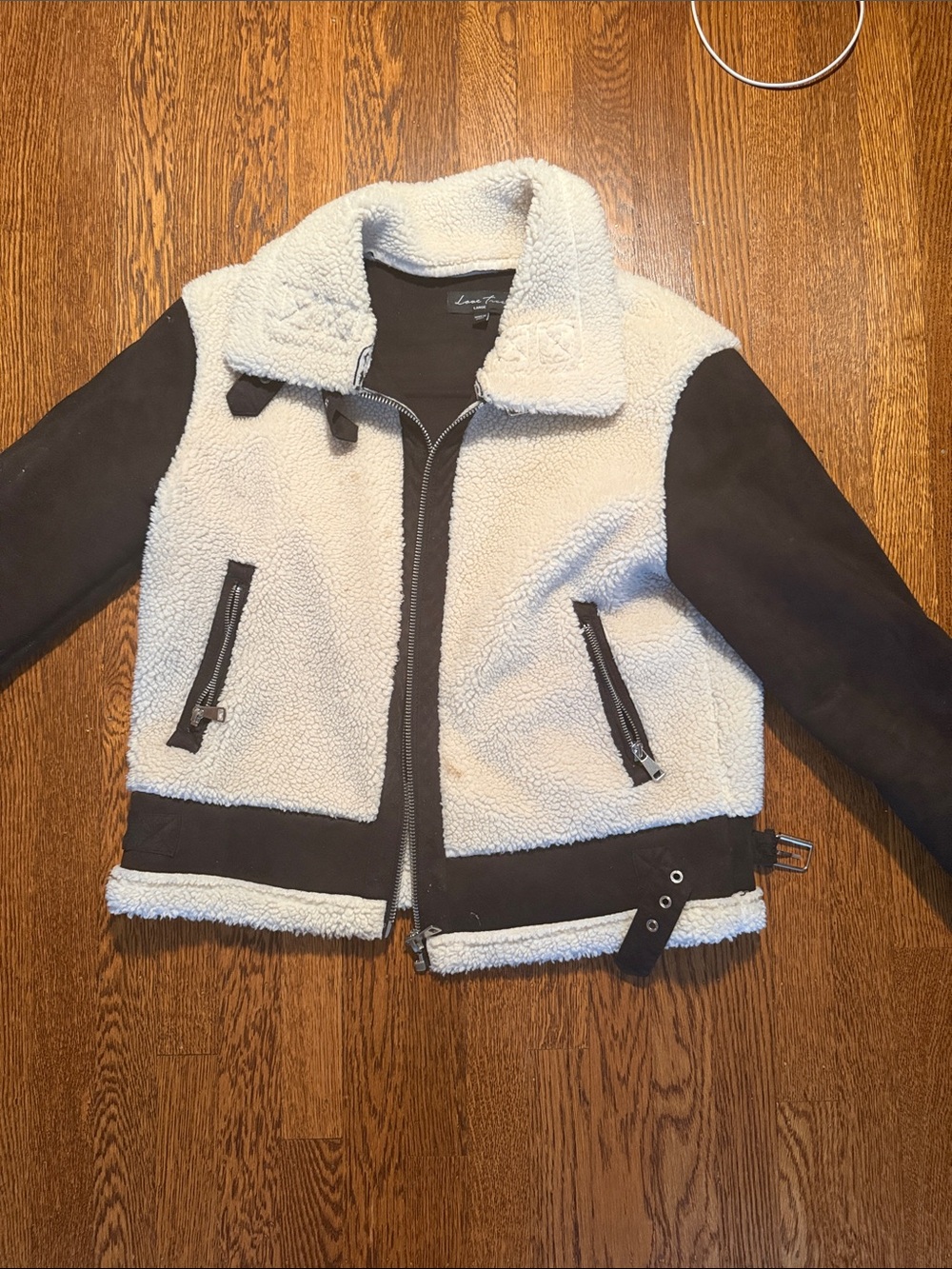 Love Tree Cream Sherpa Jacket with Black Accents
